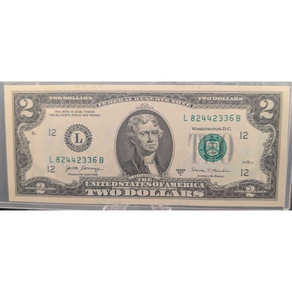 2017‑A $2 Federal Reserve Note • Three‑Pair Serial • Clean Modern Example